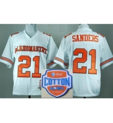 Oklahoma State Cowboys 21 Barry Sanders White Throwback College Football NCAA Jerseys 2014 AT & T Cotton Bowl Game Patch