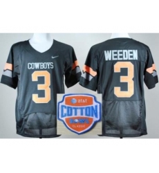 Oklahoma State Cowboys 3 Brandon Weeden Black Pro Combat College Football NCAA Jerseys 2014 AT & T Cotton Bowl Game Patch