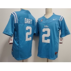 Men Ole Miss Rebels White #2 Jaxson Dart Light Blue Stitched NCAA Jersey