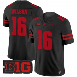 Men Youth Wisconsin Badgers 16 Russell Wilson Black 2024 Vapor Limited Jersey All Stitched