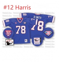 Mitchell And Ness Buffalo Bills Harris #12 Royal Blue 35th Anniversary Patch Authentic Throwback NFL Jersey