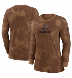 Women Carolina Panthers Brown 2023 Salute To Service Long Sleeve T Shirt