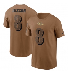 Men Baltimore Ravens 8 Lamar Jackson 2023 Brown Salute To Service Name  26 Number T Shirt