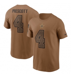 Men Dallas Cowboys 4 Dak Prescott 2023 Brown Salute To Service Name  26 Number T Shirt