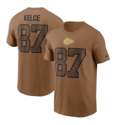 Men Kansas City Chiefs 87 Travis Kelce 2023 Brown Salute To Service Name Number T Shirt