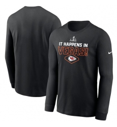 Men Kansas City Chiefs Black Super Bowl LVIII Logo Lockup Long Sleeve T Shirt