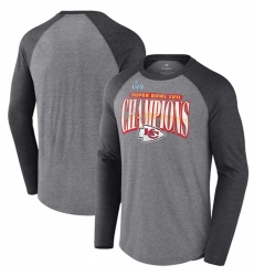 Men's Kansas City Chiefs Gray Charcoal Super Bowl LVII Champions Rewrite History Raglan Long Sleeve T-Shirt