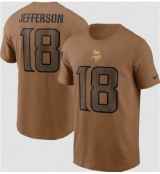 Men Minnesota Vikings 18 Justin Jefferson 2023 Brown Salute To Service Name  26 Number T Shirt