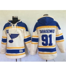 Men St.Louis Blues 91 Vladimir Tarasenko Cream Sawyer Hooded Sweatshirt Stitched NHL Jersey