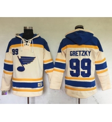 Men St.Louis Blues 99 Wayne Gretzky Cream Sawyer Hooded Sweatshirt Stitched NHL Jersey