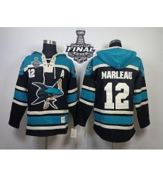 Men San Jose Sharks 12 Patrick Marleau Black Sawyer Hooded Sweatshirt 2016 Stanley Cup Final Patch Stitched NHL Jersey