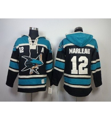 Men San Jose Sharks 12 Patrick Marleau Black Sawyer Hooded Sweatshirt Stitched NHL Jersey
