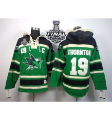 Men San Jose Sharks 19 Joe Thornton Green St  Patrick Day McNary Lace Hoodie 2016 Stanley Cup Final Patch Stitched NHL Jersey