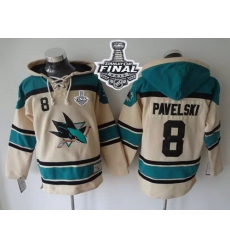 Men San Jose Sharks 8 Joe Pavelski Cream Sawyer Hooded Sweatshirt 2016 Stanley Cup Final Patch Stitched NHL Jersey