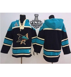Men San Jose Sharks Blank Black Sawyer Hooded Sweatshirt 2016 Stanley Cup Final Patch Stitched NHL Jersey