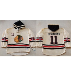 Men Chicago Blackhawks 11 Andrew Desjardins Cream Heavyweight Pullover Hoodie Stitched NHL Jersey