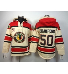 Men Chicago Blackhawks 50 Corey Crawford Gream Sawyer Hooded Sweatshirt Stitched NHL Jersey