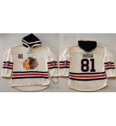 Men Chicago Blackhawks 81 Marian Hossa Cream Heavyweight Pullover Hoodie Stitched NHL Jersey