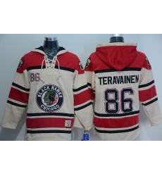 Men Chicago Blackhawks 86 Teuvo Teravainen Cream Sawyer Hooded Sweatshirt Stitched NHL Jersey