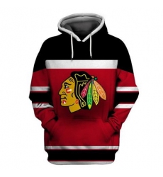 Men Chicago Blackhawks Red Black All Stitched Hooded Sweatshirt