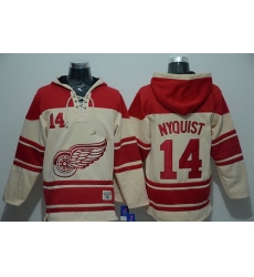 Men Detroit Red Wings 14 Gustav Nyquist Cream Sawyer Hooded Sweatshirt Stitched NHL Jersey
