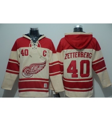 Men Detroit Red Wings 40 Henrik Zetterberg Cream Sawyer Hooded Sweatshirt Stitched NHL Jersey