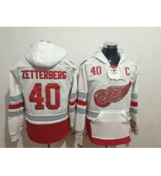 Men Detroit Red Wings 40 Henrik Zetterberg White All Stitched Hooded Sweatshirt