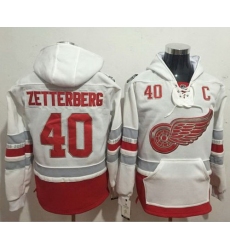 Men Detroit Red Wings 40 Henrik Zetterberg White Name  26 Number Pullover NHL Hoodie