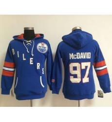 Edmonton Oilers 97 Connor McDavid Light Blue Women Old Time Heidi NHL Hoodie