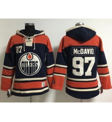 Edmonton Oilers 97 Connor McDavid Navy Blue Women Old Time Lacer NHL Hoodie