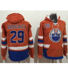 Men Edmonton Oilers 29 Leon Draisaitl Orange Name  26 Number Pullover NHL Hoodie