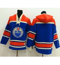 Men Edmonton Oilers Blank Light Blue Sawyer Hooded Sweatshirt Stitched NHL Jersey