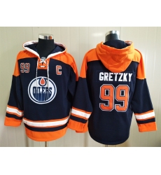 Men Edmonton Oilers Wayne Gretzky 99 Blue Stitched NHL Hoodie