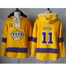 Men Los Angeles Kings 11 Anze Kopitar Gold Sawyer Hooded Sweatshirt Stitched NHL Jersey