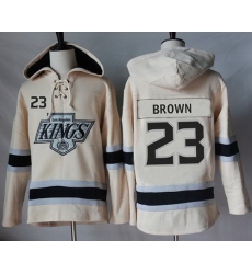 Men Los Angeles Kings 23 Dustin Brown Cream Sawyer Hooded Sweatshirt Stitched NHL Jersey