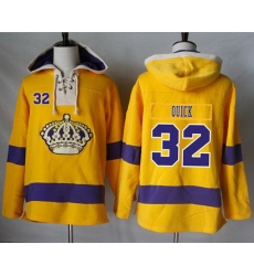 Men Los Angeles Kings 32 Jonathan Quick Gold Sawyer Hooded Sweatshirt Stitched NHL Jersey