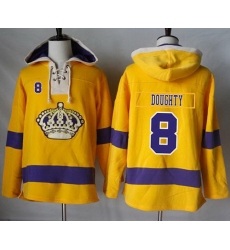 Men Los Angeles Kings 8 Drew Doughty Gold Sawyer Hooded Sweatshirt Stitched NHL Jersey
