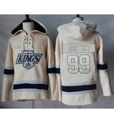 Men Los Angeles Kings 99 Wayne Gretzky Cream Sawyer Hooded Sweatshirt Stitched NHL Jersey