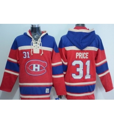 Men Montreal Canadiens 31 Carey Price Red Sawyer Hooded Sweatshirt Stitched NHL Jersey