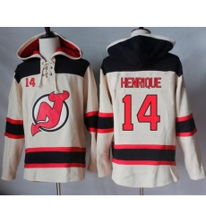 Men New Jersey Devils 14 Adam Henrique Cream Sawyer Hooded Sweatshirt Stitched NHL Jersey