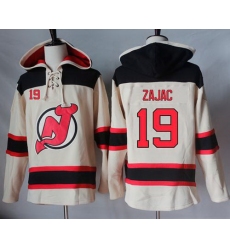 Men New Jersey Devils 19 Travis Zajac Cream Sawyer Hooded Sweatshirt Stitched NHL Jersey