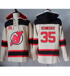 Men New Jersey Devils 35 Cory Schneider Cream Sawyer Hooded Sweatshirt Stitched NHL Jersey