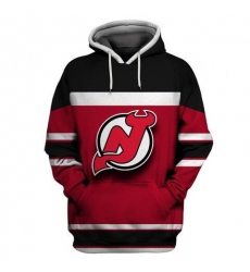Men New Jersey Devils Red Black All Stitched Hooded Sweatshirt
