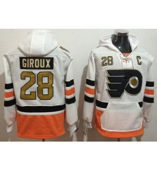 Men Philadelphia Flyers 28 Claude Giroux White 3rd Name  26 Number Pullover NHL Hoodie