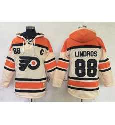 Men Philadelphia Flyers 88 Eric Lindros Cream Sawyer Hooded Sweatshirt Stitched NHL Jersey
