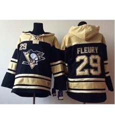 Men Pittsburgh Penguins 29 Andre Fleury Black Sawyer Hooded Sweatshirt Stitched NHL Jersey