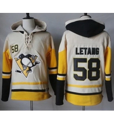 Men Pittsburgh Penguins 58 Kris Letang Cream Gold Sawyer Hooded Sweatshirt Stitched NHL Jersey