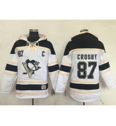 Men Pittsburgh Penguins 87 Sidney Crosby White Sawyer Hooded Sweatshirt Stitched NHL Jersey