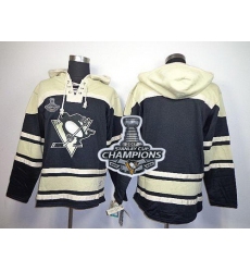 Men Pittsburgh Penguins Blank Black Sawyer Hooded Sweatshirt 2017 Stanley Cup Finals Champions Stitched NHL Jersey