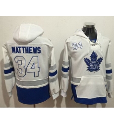 Men Toronto Maple Leafs 34 Auston Matthews White Name  26 Number Pullover NHL Hoodie